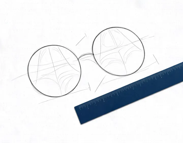 Unlabeled progressive bifocal lens layout sketch on a procurement desk